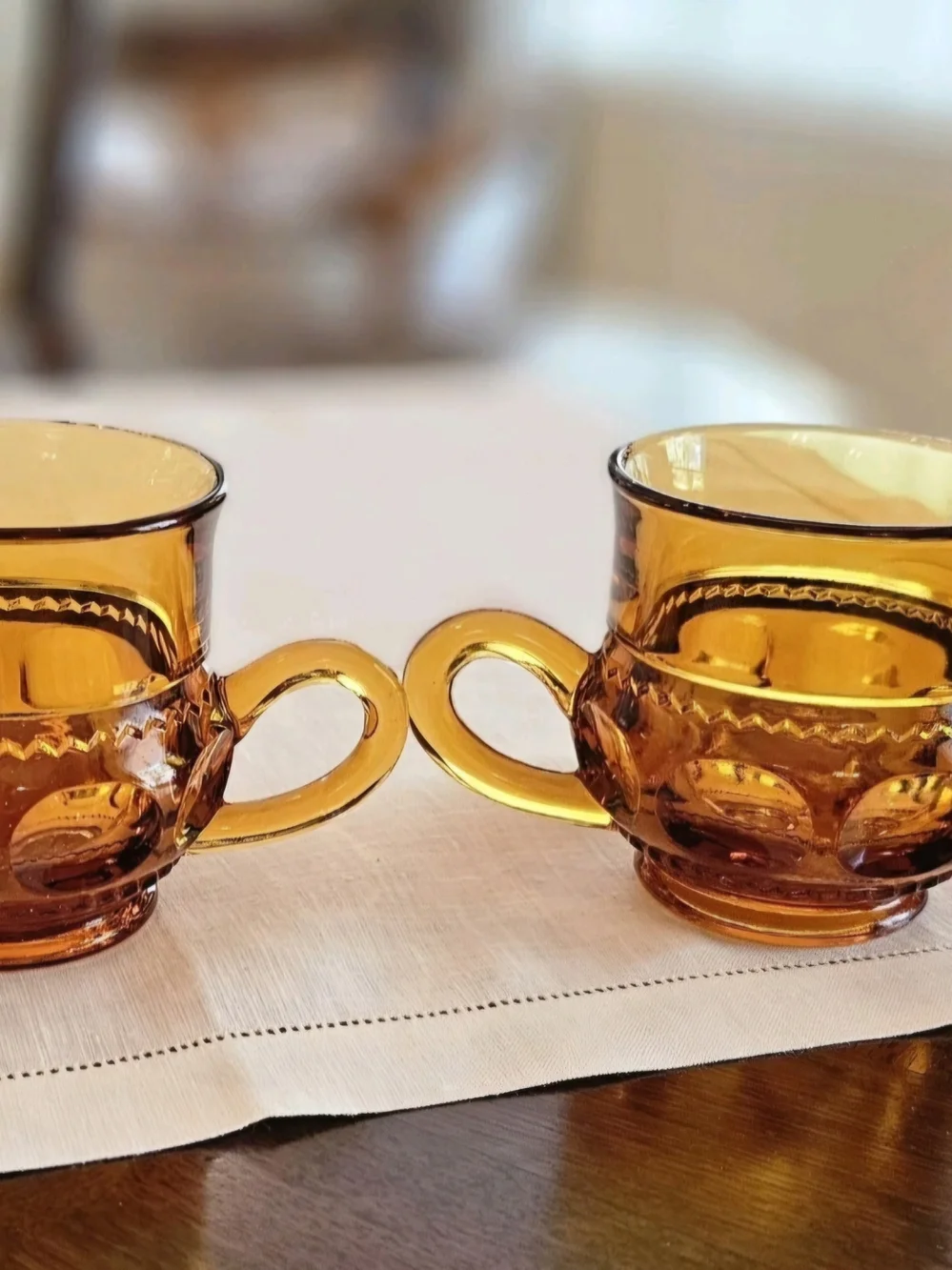 Vintage Indiana Glass Amber King's Crown Creamer & Sugar Set